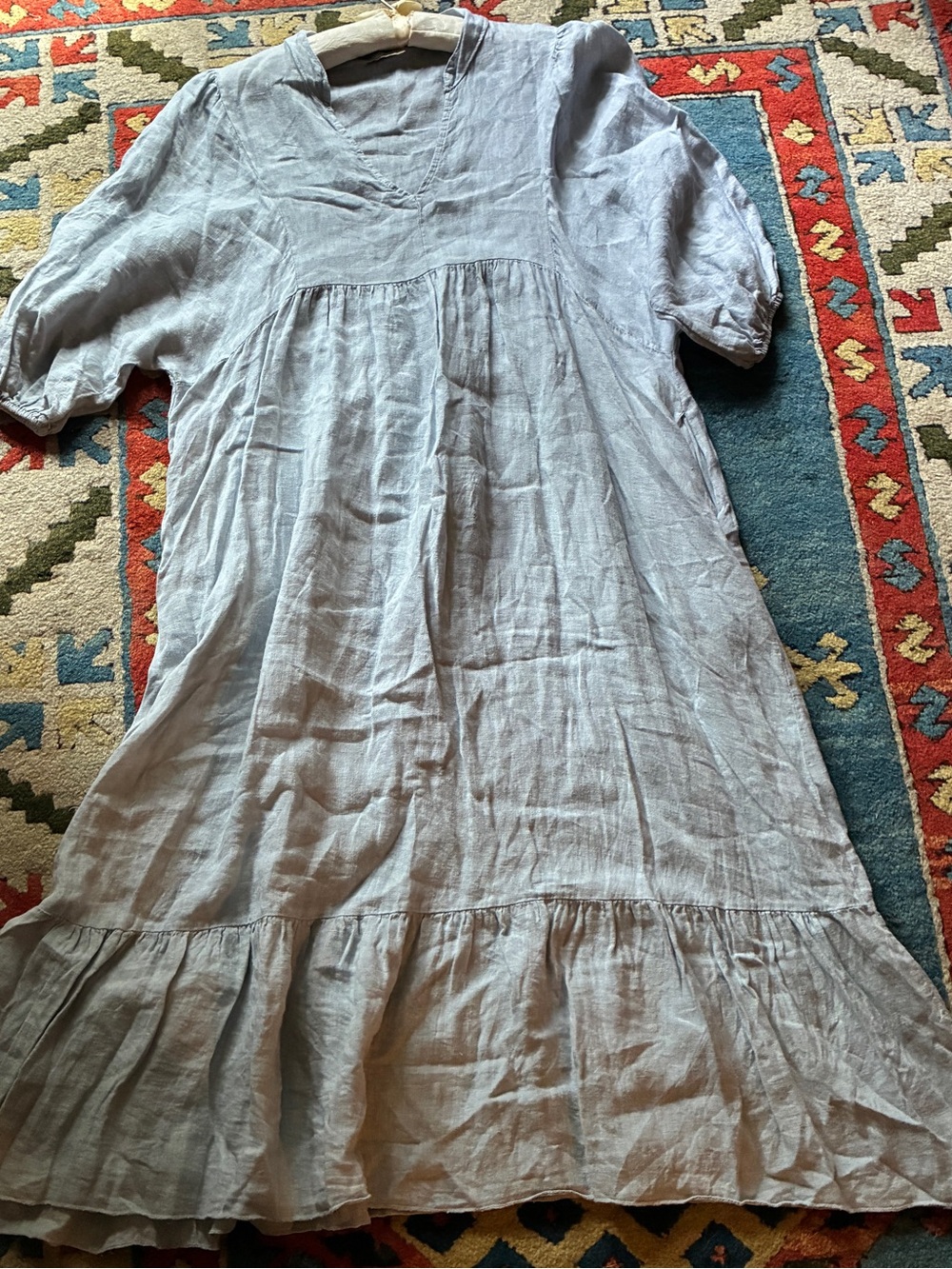 Light Blue V-Neck Women's Linen Maxi Dress